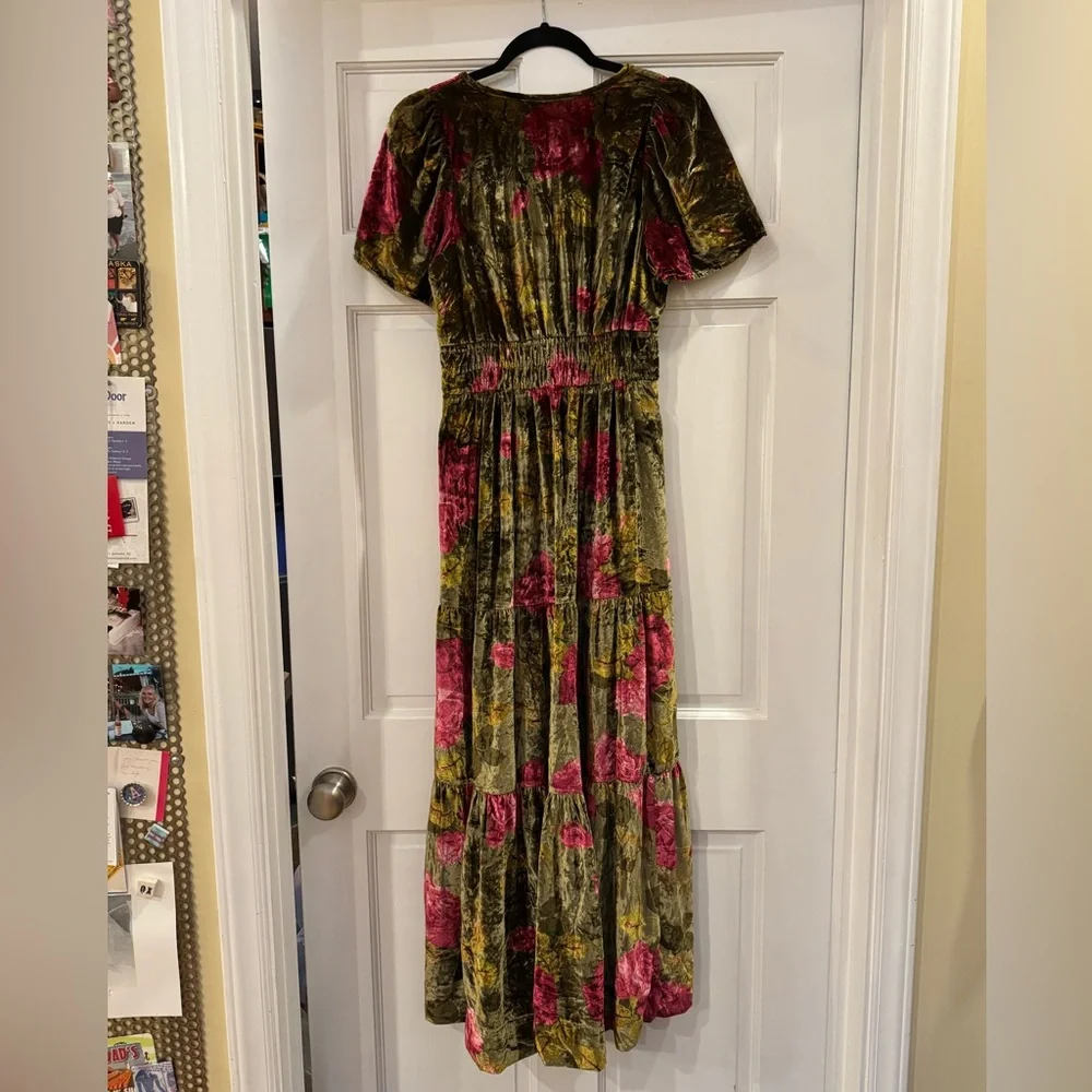 Anthropologie Velvet Maxi Dress in Pink and Green - Picture 4 of 7